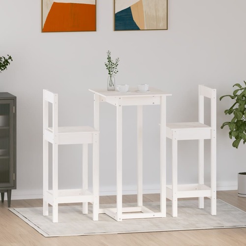 3 Piece Bar Set White Solid Wood Pine