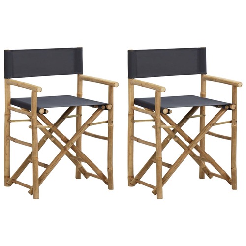 Folding Director's Chairs 2 pcs Dark Grey Bamboo and Fabric