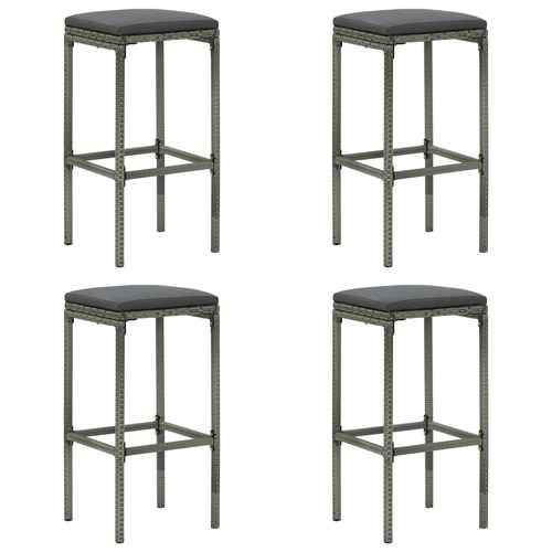 Bar Stools with Cushions 4 pcs Grey Poly Rattan