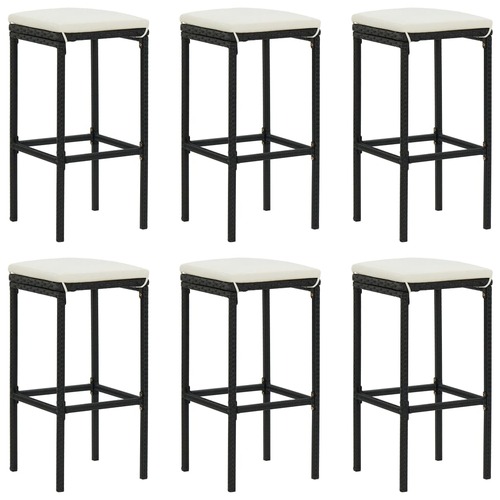 Bar Stools with Cushions 6 pcs Black Poly Rattan