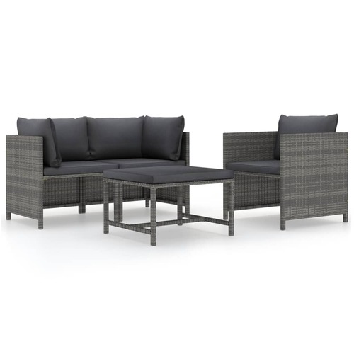 4 Piece Garden Sofa Set with Cushions Poly Rattan Grey