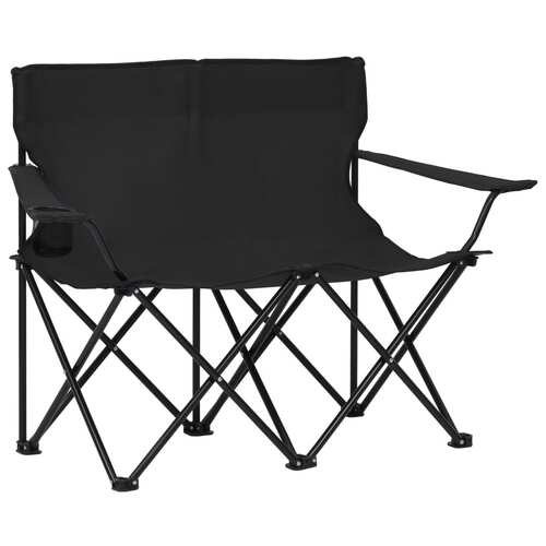 2-Seater Foldable Camping Chair Steel and Fabric Black