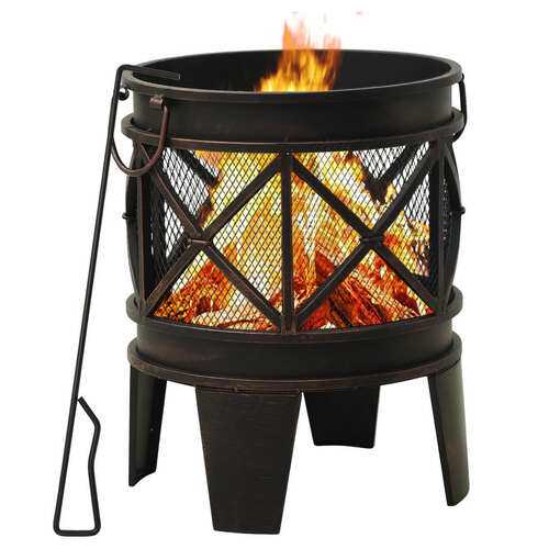 Rustic Fire Pit with Poker Φ42x54 cm Steel