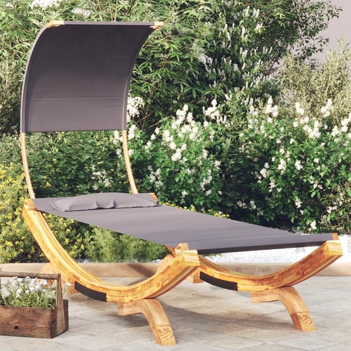 Outdoor Lounge Bed with Canopy 100x200x126 cm Solid Bent Wood Anthracite