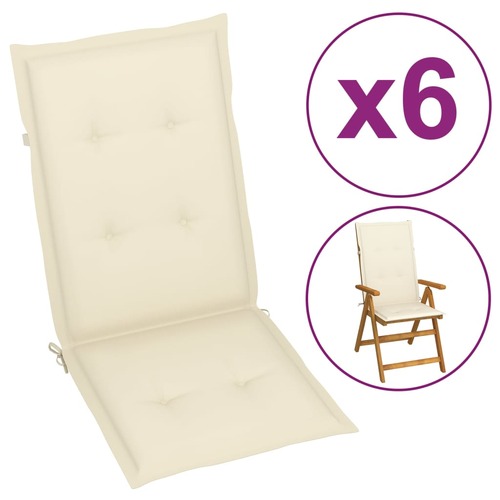 Garden Highback Chair Cushions 6 pcs Cream 120x50x3 cm Fabric