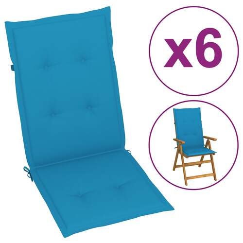 Garden Highback Chair Cushions 6 pcs Blue 120x50x3 cm Fabric