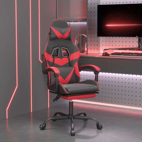 Gaming Chair with Footrest Black and Red Faux Leather