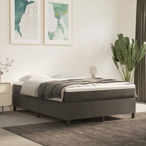 Box Spring Bed with Mattress Dark Grey 137x187 cm Double Size Velvet
