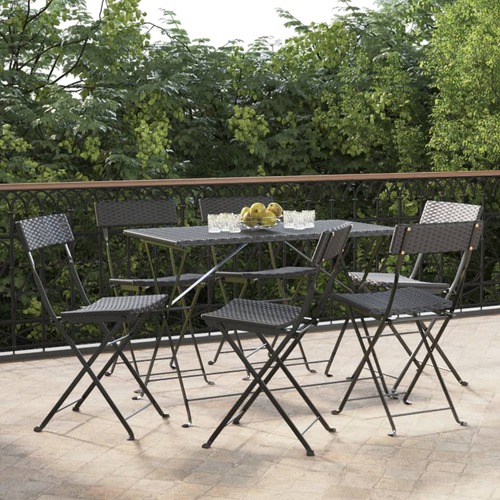 Folding Bistro Chairs 6 pcs Black Poly Rattan and Steel