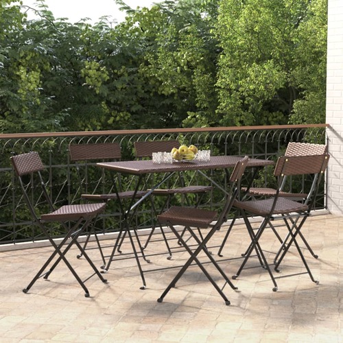 Folding Bistro Chairs 6 pcs Brown Poly Rattan and Steel
