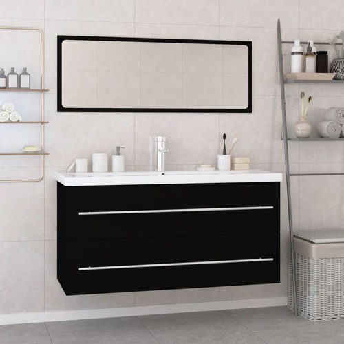 Bathroom Furniture Set Black Engineered Wood