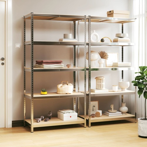 5-Layer Heavy-duty Shelves 2 pcs Silver Steel and Engineered Wood