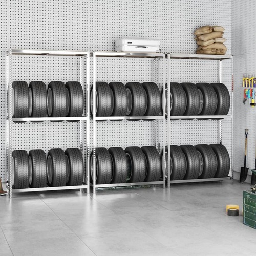 2-Layer Tire Racks 3 pcs Silver 110x40x180 cm Steel