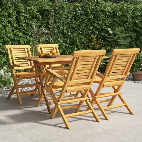 5 Piece Garden Dining Set Solid Wood Teak
