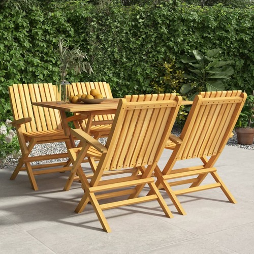 5 Piece Garden Dining Set Solid Wood Teak