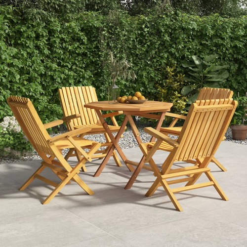 5 Piece Garden Dining Set Solid Wood Teak