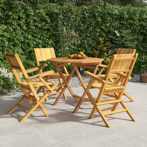 5 Piece Garden Dining Set Solid Wood Teak