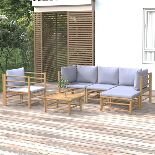 6 Piece Garden Lounge Set with Light Grey Cushions Bamboo