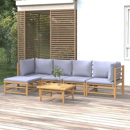 6 Piece Garden Lounge Set with Light Grey Cushions Bamboo