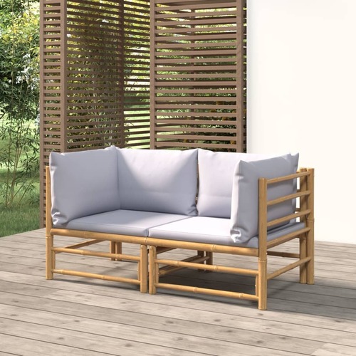 Garden Corner Sofas with Light Grey Cushions 2 pcs Bamboo