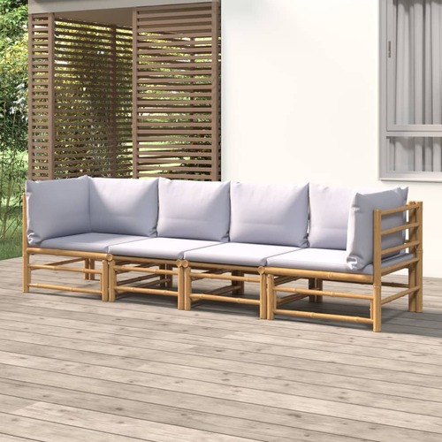 4 Piece Garden Lounge Set with Light Grey Cushions Bamboo