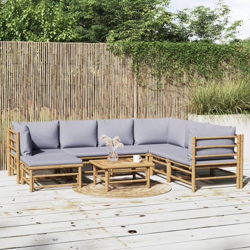 8 Piece Garden Lounge Set with Light Grey Cushions Bamboo
