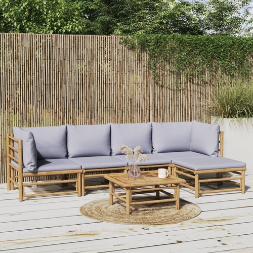 6 Piece Garden Lounge Set with Light Grey Cushions Bamboo