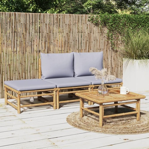 4 Piece Garden Lounge Set with Light Grey Cushions Bamboo