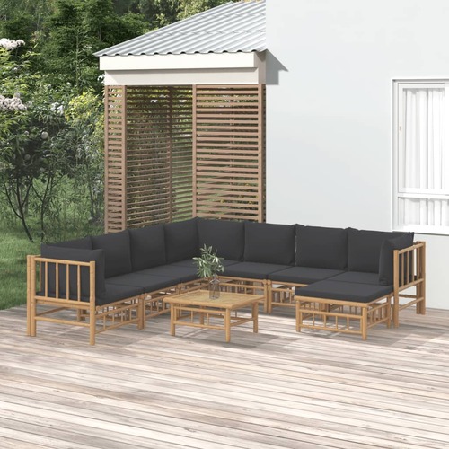 9 Piece Garden Lounge Set with Dark Grey Cushions  Bamboo