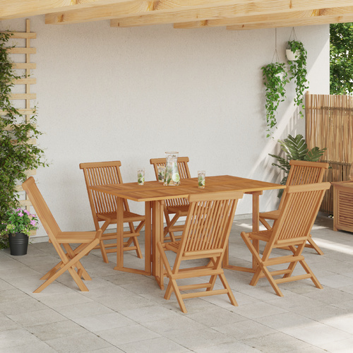 Garden Dining Set 7 pcs Brown Solid Teak Wood