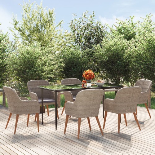 7 Piece Garden Dining Set with Cushions Brown