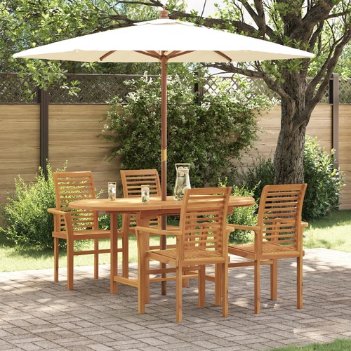 5 Piece Garden Dining Set Solid Wood Teak