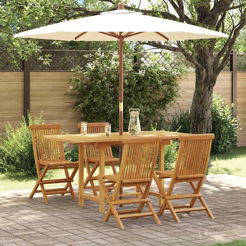 Garden Dining Set 5 pcs Brown Solid Teak Wood