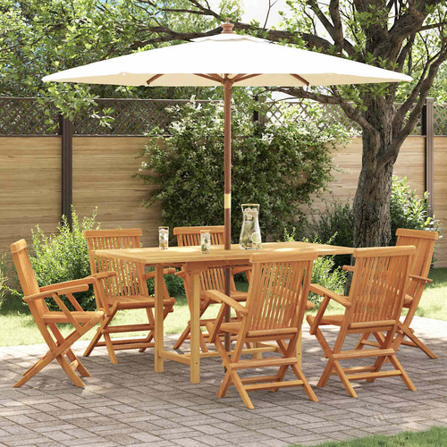 Garden Dining Set 7 pcs Brown Solid Teak Wood