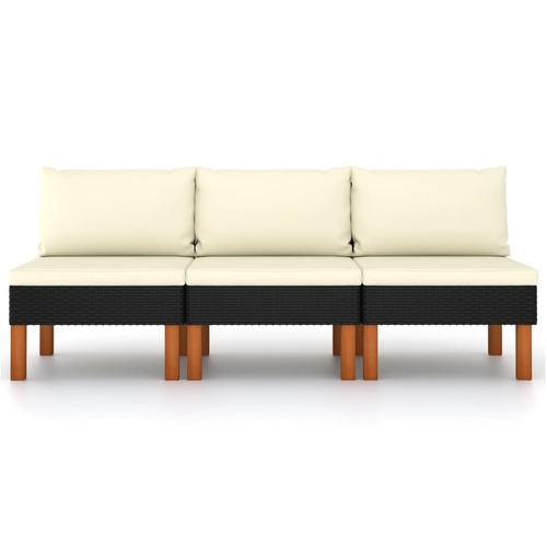 Middle Sofas 3 pcs Poly Rattan and Solid Eucalyptus Wood