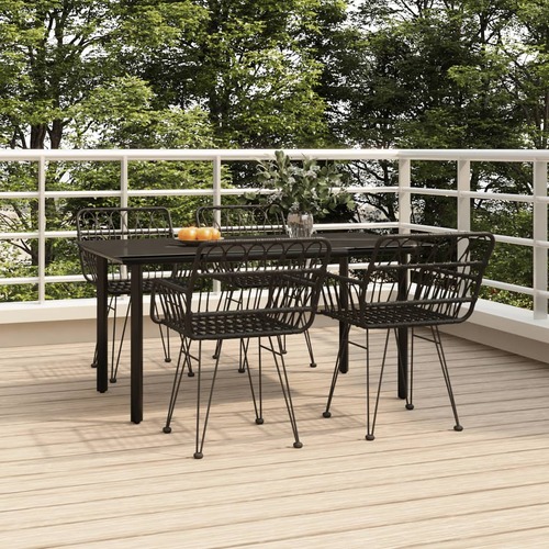 5 Piece Garden Dining Set Black Poly Rattan
