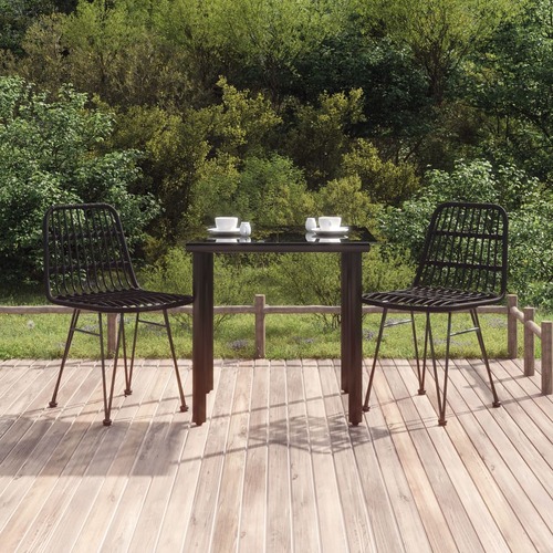 3 Piece Garden Dining Set Black Poly Rattan