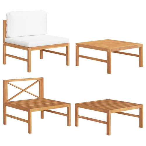 2 Piece Garden Lounge Set with Cream Cushions Teak Wood