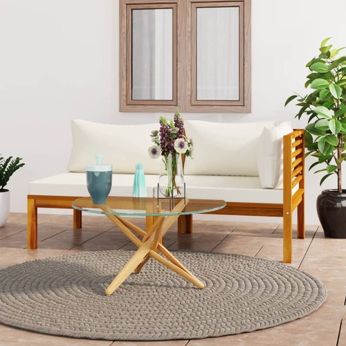 2 Piece Sofa Set with Cream White Cushions Solid Acacia Wood