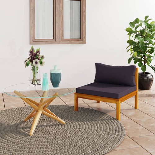 Sectional Middle Sofa with Dark Grey Cushions Solid Acacia Wood