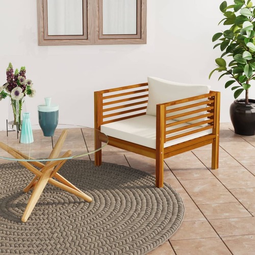 Garden Chair with Cream White Cushions Solid Acacia Wood