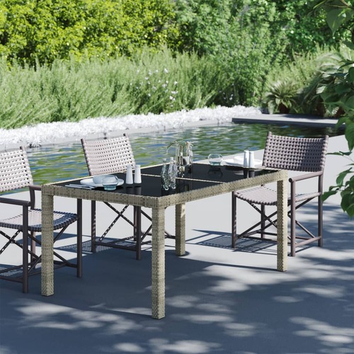 Garden Table 150x90x75 cm Tempered Glass and Poly Rattan Beige