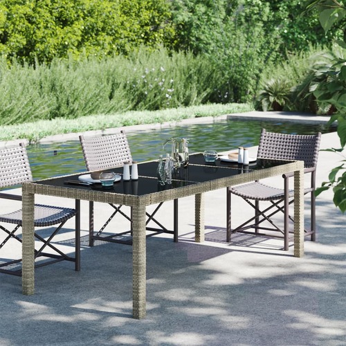 Garden Table Grey 190x90x75 cm Tempered Glass and Poly Rattan