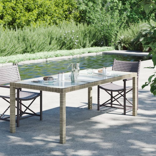 Garden Table Beige 190x90x75 cm Tempered Glass and Poly Rattan