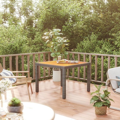 Garden Table 90x90x75 cm Poly Rattan and Acacia Wood Grey