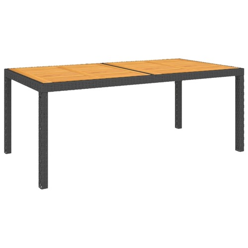 Garden Table 150x90x75 cm Poly Rattan and Acacia Wood Black
