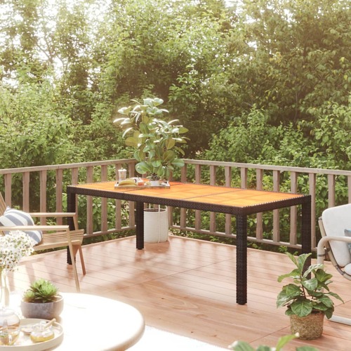 Garden Table 190x90x75 cm Poly Rattan and Acacia Wood Black