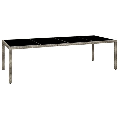 Garden Table Grey 250x100x75 cm Tempered Glass and Poly Rattan