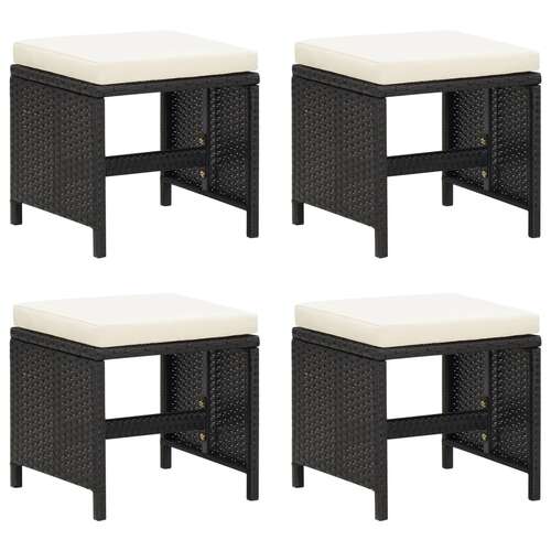 Garden Stools 4 pcs with Cushions Poly Rattan Black