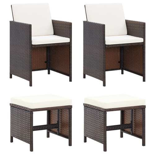 4 Piece Garden Chair and Stool Set Poly Rattan Brown